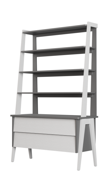 Этажерка широкая Сканди с тумбой 2 ящика 110,4х45х178,4 см (молочный дуб, венге)